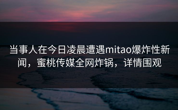 当事人在今日凌晨遭遇mitao爆炸性新闻,蜜桃传媒全网炸锅,详情围观 当事人在今日凌晨遭遇mitao爆炸性新闻,蜜桃传媒全网炸锅,详情围观